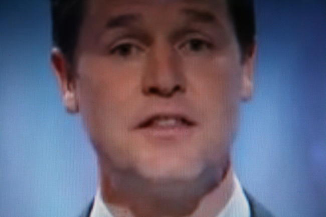 photo from TV pre election TV debate. Clegg: continuous shoot
