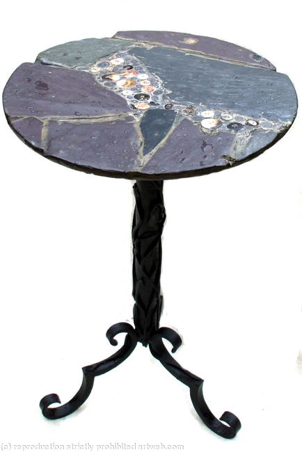 Garden table: 'Joans Buttons' on galvanised and painted wrought iron, pedestal base