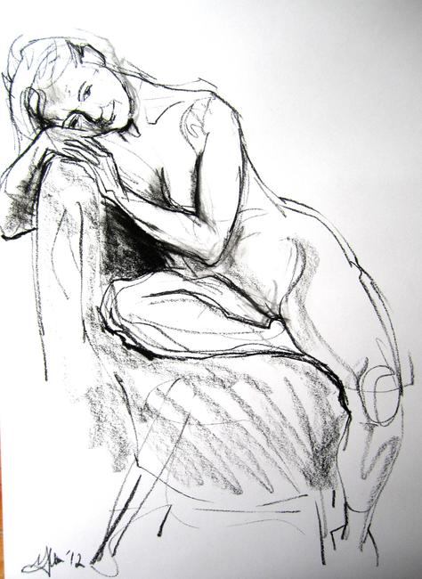 Sue leaning on back of chair