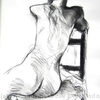 nude, seated, back