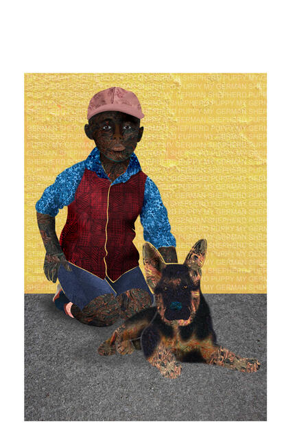 A boy with his German Shephard puppy