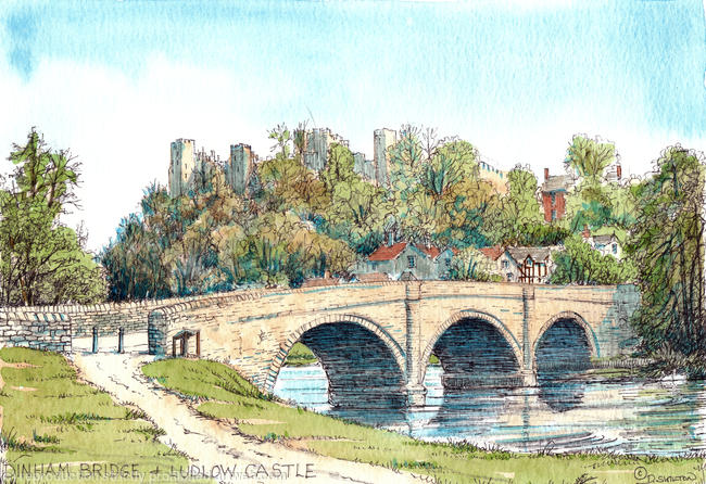 Dinham Bridge and Ludlow Castle Ludlow Shropshire, greeting card
