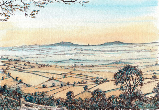 Abberley from Clee Hill at dawn, greeting card