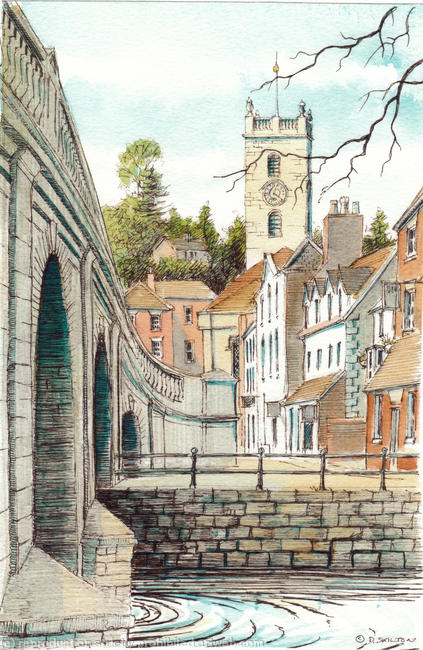 Bewdley from beside the bridge over the Severn (Portrait) greeting card
