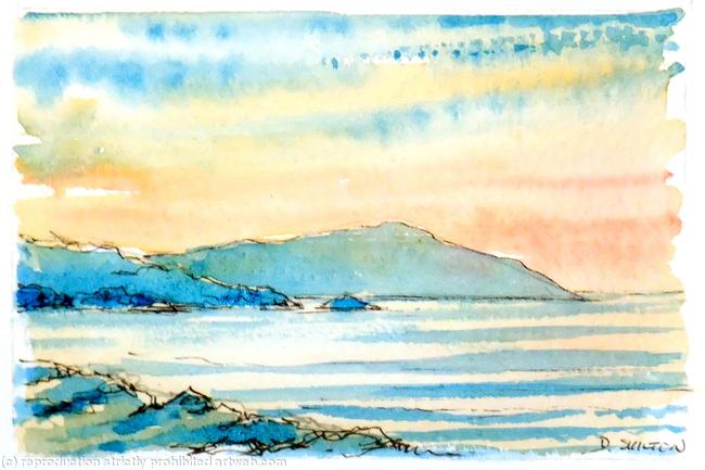 Sunset over the sea,Original artwork mounted on greeting card