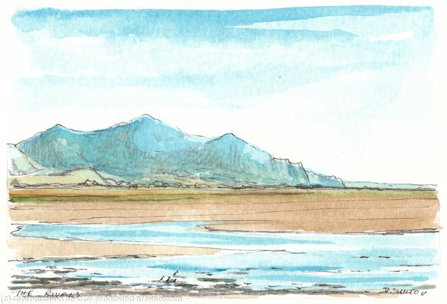 Original painting on watercolour paper ofThe Rivals from Llanfaglan near Caernarfon, greeting card