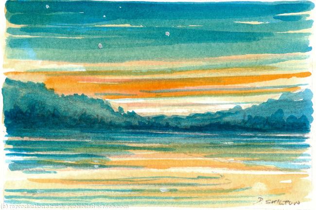 Evening star, original watercolour mounted on 6