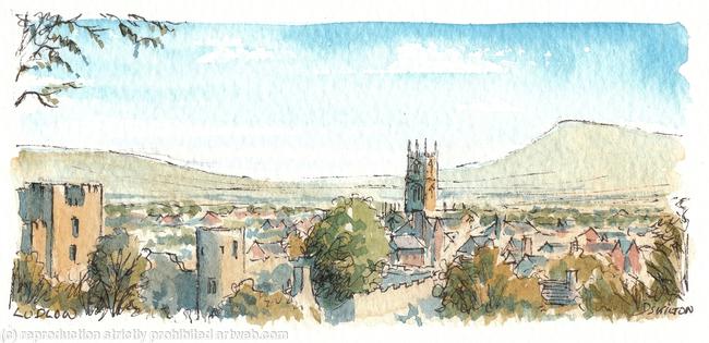 Ludlow,Miniature original of Ludlow , castle and Clee Hill