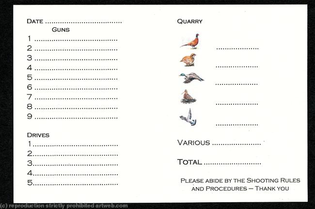 Inside shoot card with bird pictures for quarry or bag