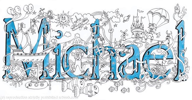 Michael name art or illustration, pack of 5 small greeting cards with enbvelopes
