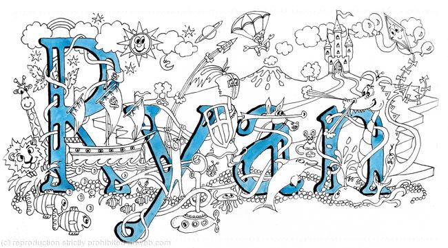 Ryan name art ( darker) or illustration pack of 5 small greeting cards with enbvelopes