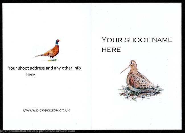 Shoot card (A) Woodcock on the front pack of 20 bespoke, Your information on the front or back