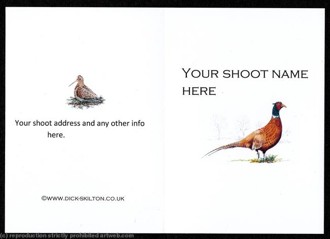 Shoot card (B) Pheasant on the front pack of 20 bespoke, your information on the front or back
