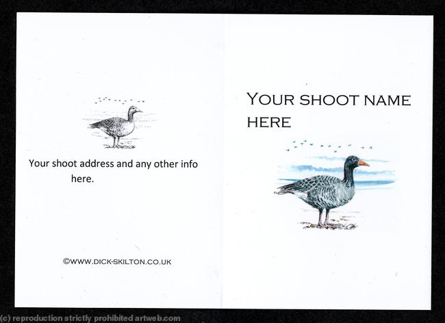 Shoot card (J) Pink foot Goose on the front pack of 20 bespoke, Your information on the front or back