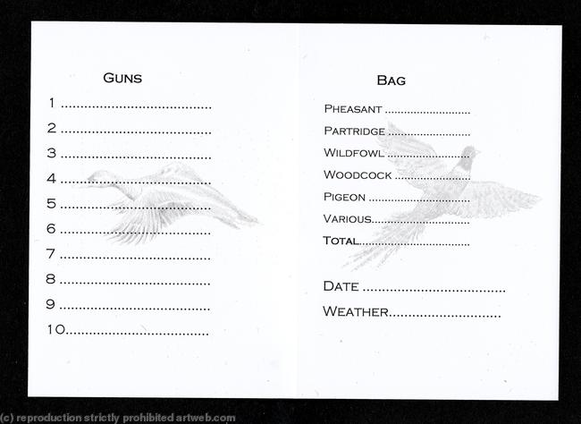 Shoot card inside, 10 guns light duck and pheasant watermarks, date and weather