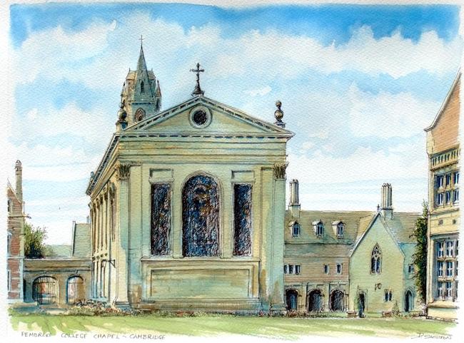 Pembroke College Chapel colour greeting card. Prints of this or postcards available on request.