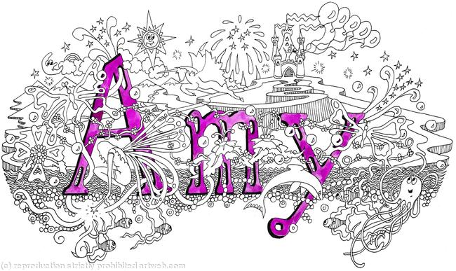 Amy name art card with purple envelope. Ashort messgae can be added below image
