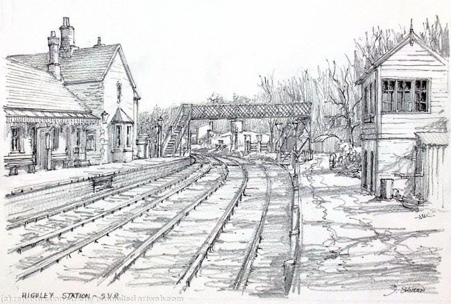 Highley station with foot bridge and engine house. greeting card