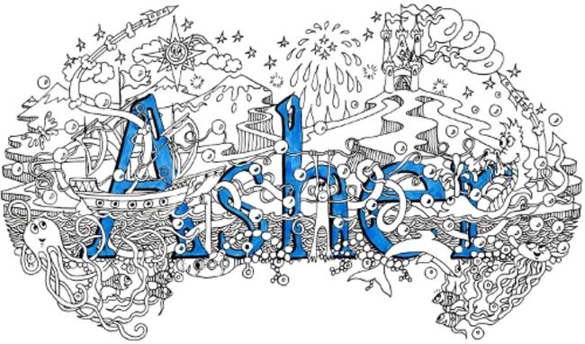 Asher name art design on greeting card with matching blue envelope