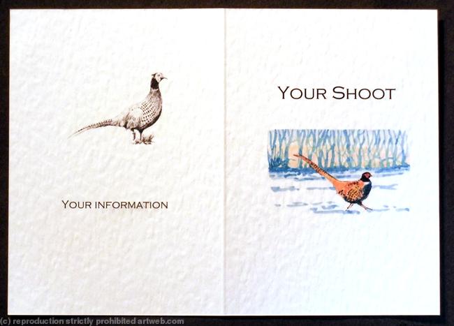 Possible shoot card layout with pheasant sunset and snow