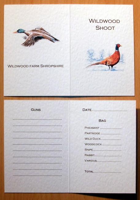 Wildwood Shoot example of Bespoke shoot card