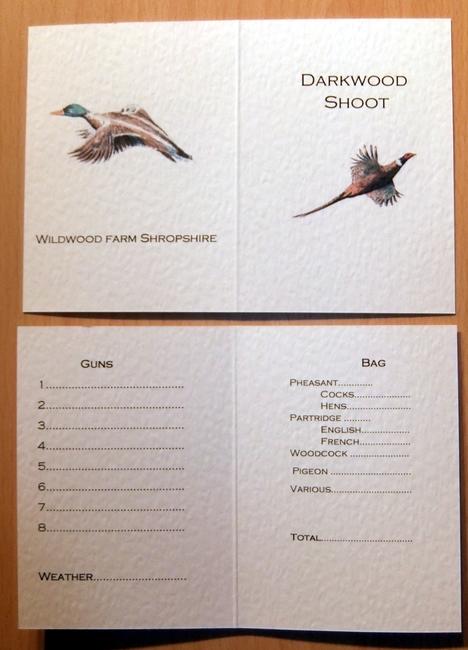 Darkwood Shoot example bespoke game or shoot card