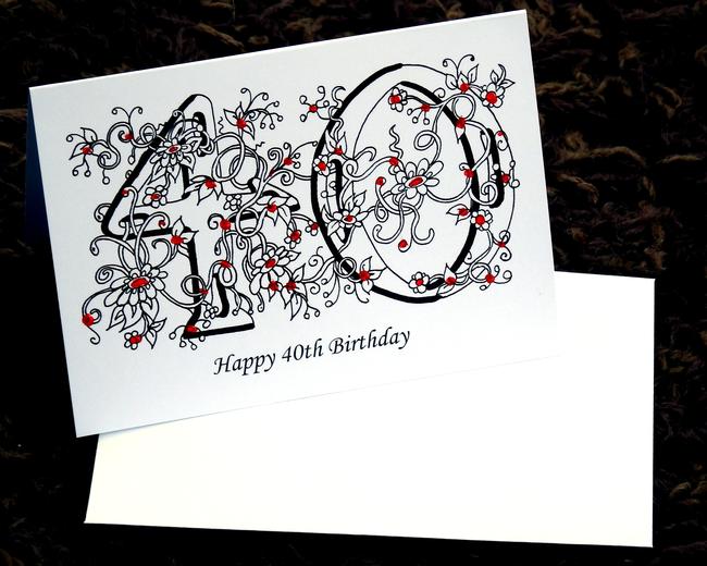 40 number card with birthday message acrylic hand painted acrylic red