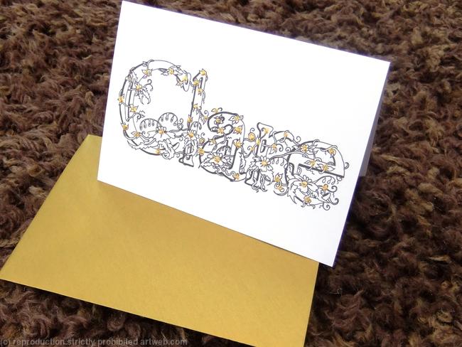 Clare flower name card with hand embellished with acrylic gold