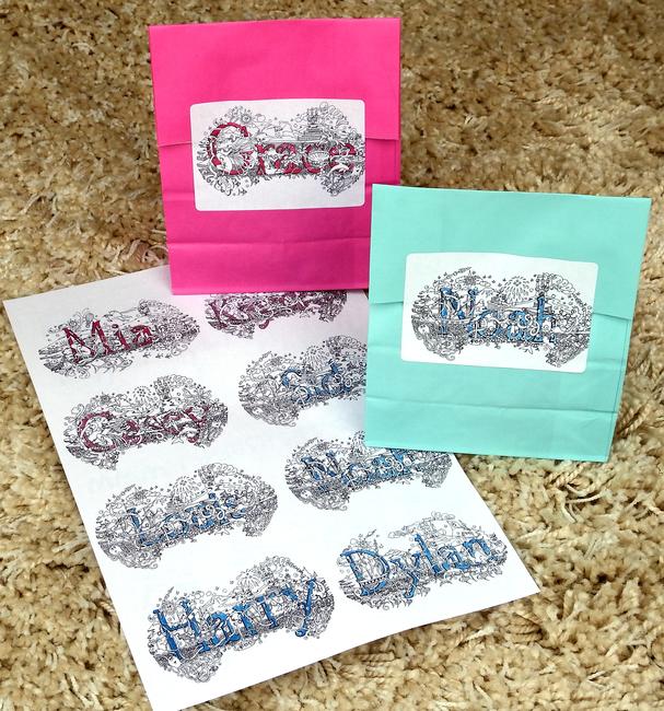Childrens names on sticky labels, 8 on a sheet. ( bags not supplied)