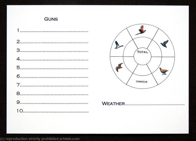 Shoot card inside with 6 sections, you choose the birds required and number of sections