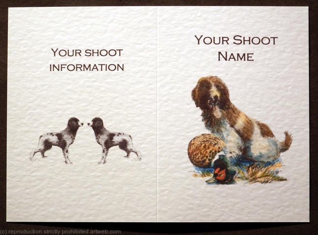 Shoot card with dog and dead pheasant coloured