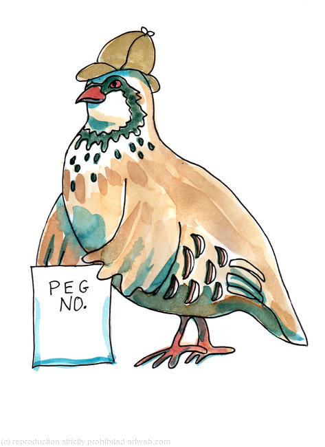 Partridge cartoon holding peg number possible image for shoot card so you can write in the peg number for the guns