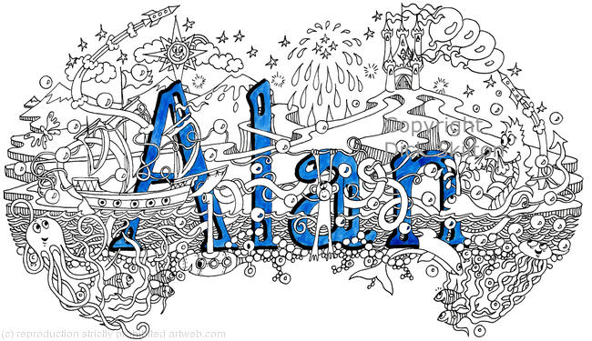 Alan child name art design as a greeting card. Signed Prints also available with child's information written within the design, You can also purchase a scan to print as you wish.scans also available as a jpeg.