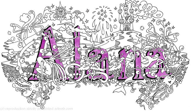 Alana girls name art design as a greeting card. prints with child's and family information written within the design also available. Scans as a jpeg also available for personal use.