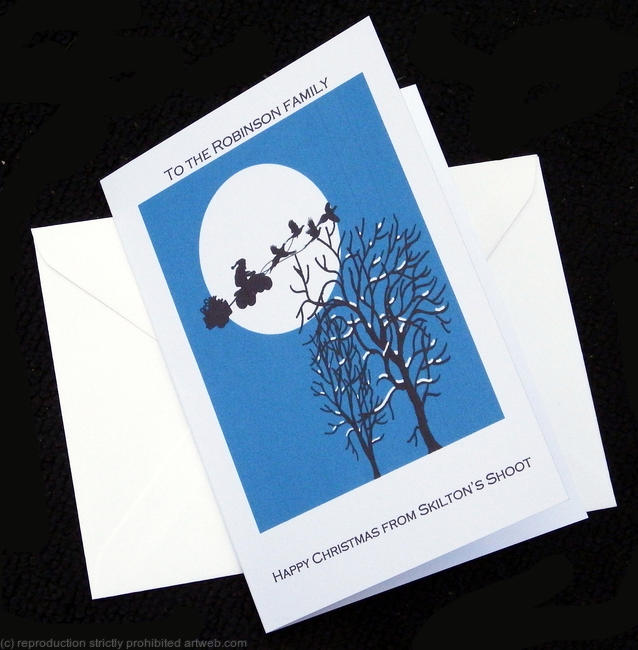 Santa on a quad bike pulled by pheasants christmas card packs of 5