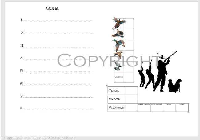 Shoot card design woth bird picture grid and weather tick box example