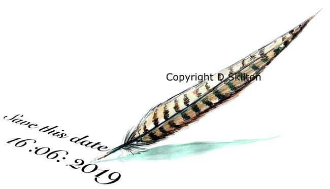 save the date design with pheasant pheather with any date and with your names on if you wish