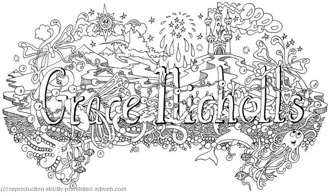 Fairy and unicorn design with a full name in italic white example sold as a scan via email for use any way you like. Prints available with any single name or full name in this style.