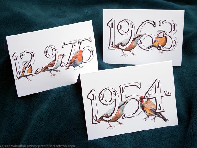 Years or exact dates with any paintings of garden birds of your choice woven into the design