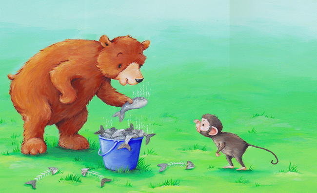 Bear and baby monkey (from 'Who Is At The Zoo?' / Chunjae Education)
