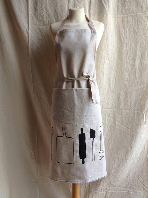 New Print ' Rolling pin and Utensils' print on linen apron