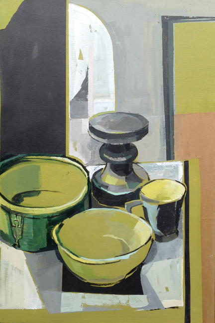 Green Pots and Candlestick
