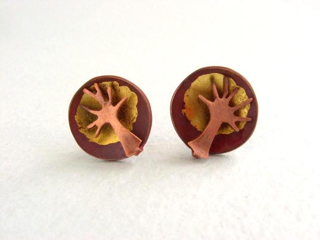 Copper tree dome earrings
