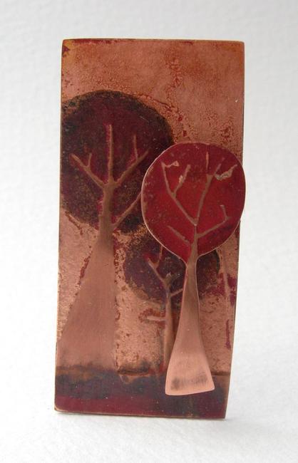 three tree copper brooch