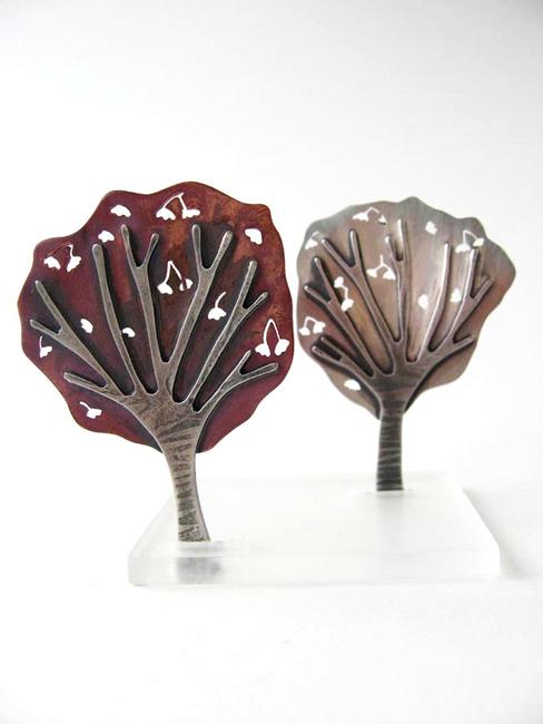 cherry tree brooches with perspex stand