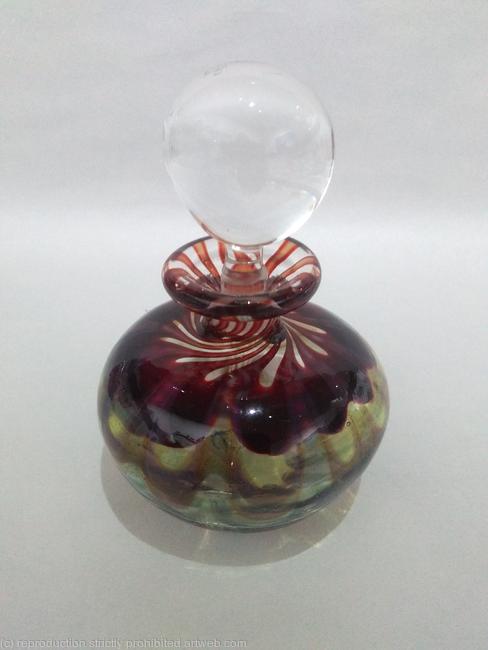 perfume bottle clear crystal ball stem with red purple brown green floral base