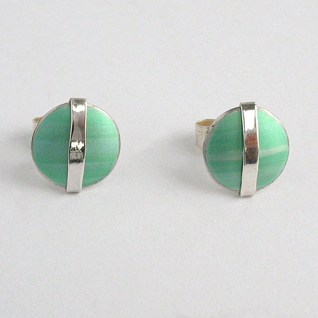 LN4 Dome stud earrings with silver line in green