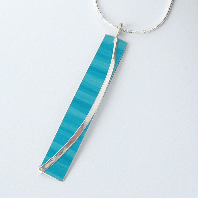 LN7 Rectangle pendant with silver curve in turquoise blue