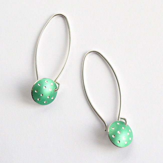 PD4 Polka dot dome drop earrings in green