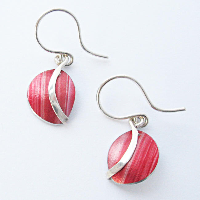 SH6 Half circle dome drop earrings with silver curve in red